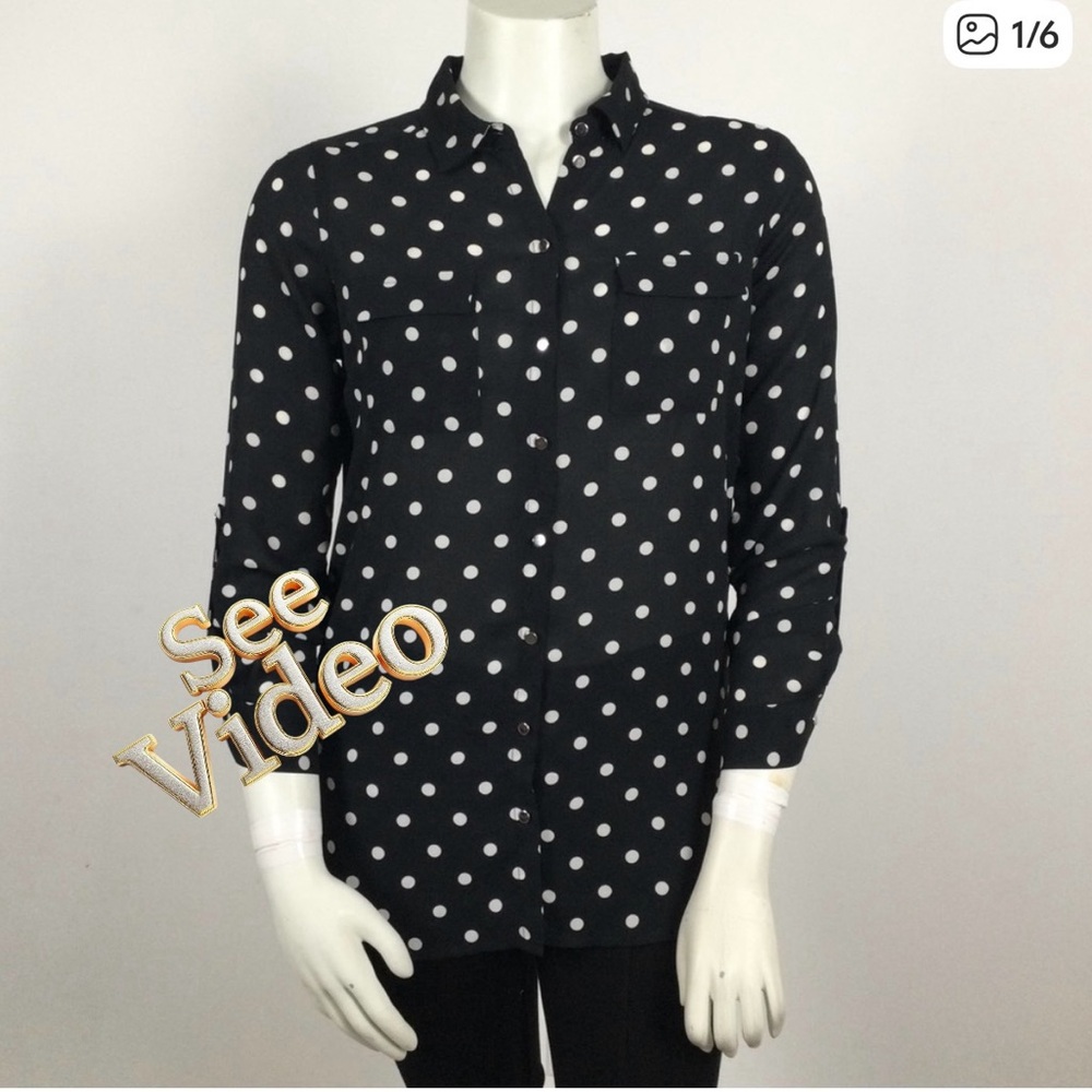 👛 2/$20 LILY MORGAN Black/White Semi Transparent Blouse Optional Tie Back Cuffs